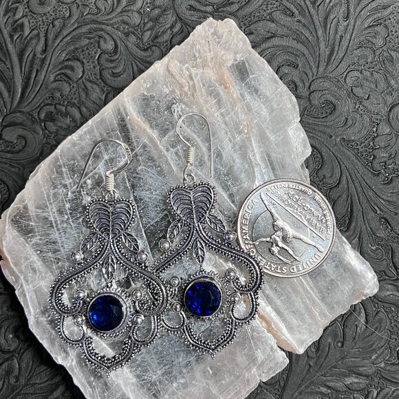 Fairy Core Bohemian Styled Ornate Leaf and Heart Earrings - Picture 6 of 6